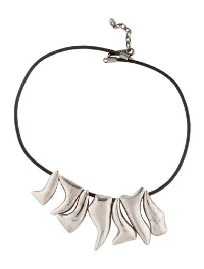 Pre-owned Ferragamo Molten Design Choker Necklace, 17.5" In Black