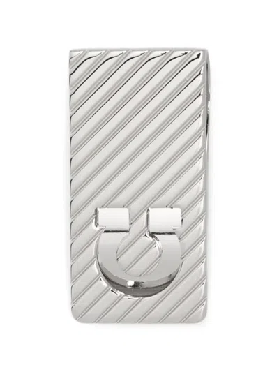Ferragamo Money Clip Guilloche With Diagonal Stripes In White