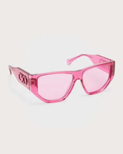 Ferragamo Monochrome Rectangle Plastic Sunglasses In Pink