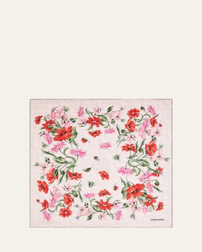 Ferragamo Monoflow Floral-print Satin Scarf In Cotton Candy
