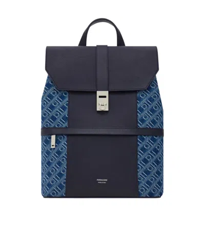 Ferragamo Monogram Backpack With Gancini Buckle In Blue