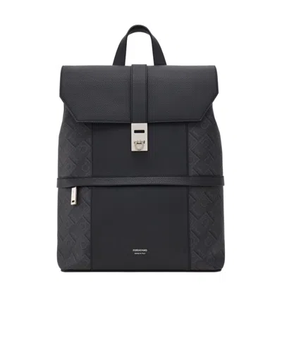 Ferragamo Monogram Backpack With Gancini Buckle In Multi