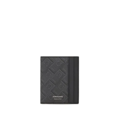 Ferragamo Monogram Card Holder In Black