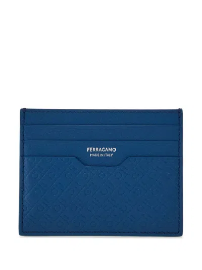 Ferragamo Monogram Card Holder In Blue