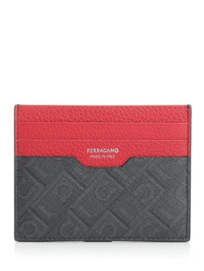 Ferragamo Monogram Card Holder Wallets Multicolor In Black