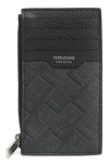 Ferragamo Monogram Coated Canvas & Leather Zip Card Holder In Nero/grigio Flame Red