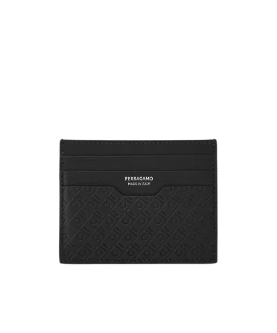 Ferragamo Monogram Credit Card Holder In Black