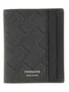 Ferragamo Monogram Textured Finish Credit Card Holder In Black