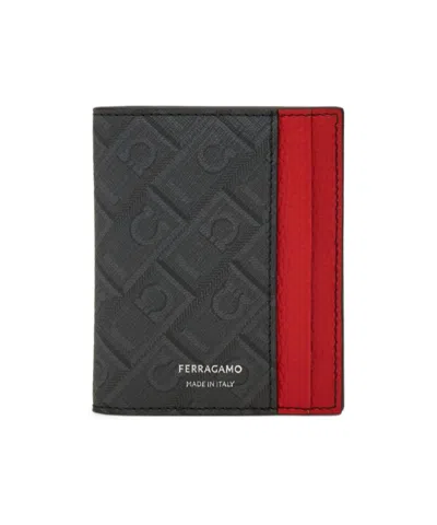 Ferragamo Monogram Credit Card Holder In Black
