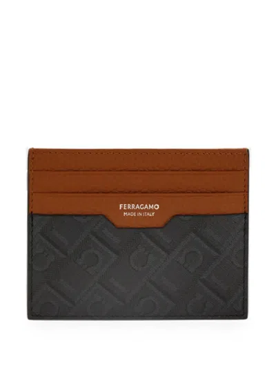 Ferragamo Monogram Credit Card Holder In Black