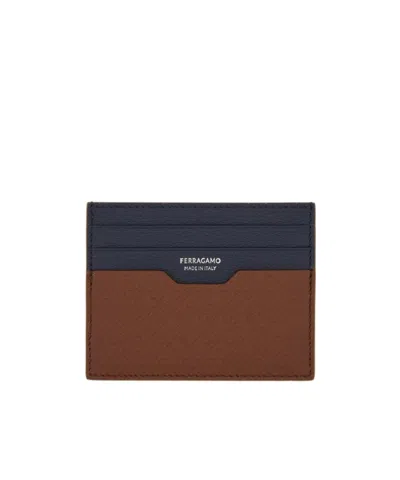 Ferragamo Monogram Credit Card Holder In Brown