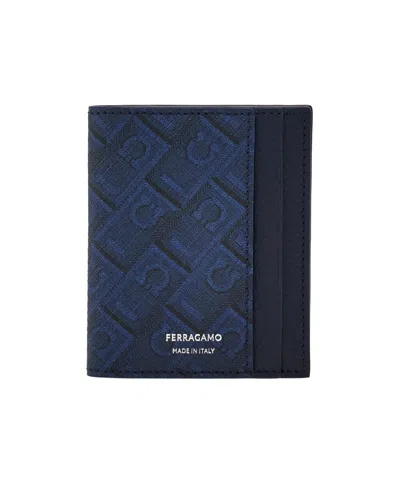 Ferragamo Monogram Credit Card Holder In Blue