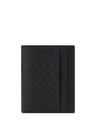 Ferragamo Monogram Embossed Calf Leather Card Holder In Black
