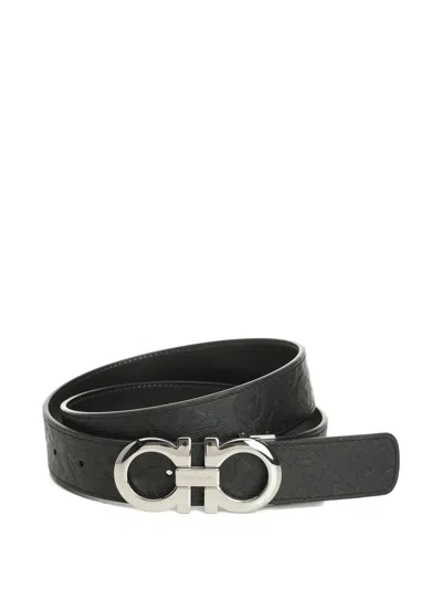 Ferragamo Monogram-embossed Leather Belt In Black