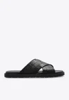 Ferragamo Monogram-embossed Leather Slides In Black