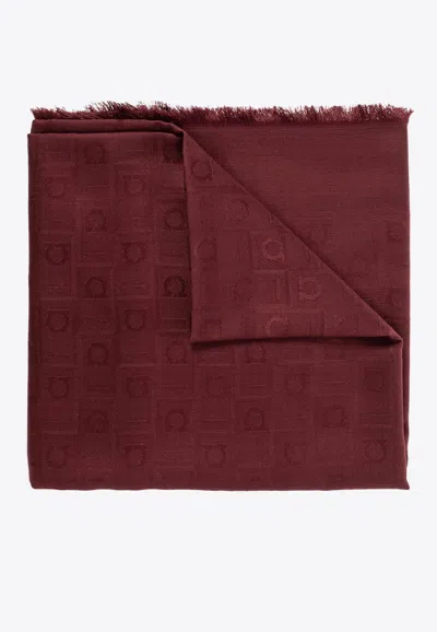 Ferragamo Monogram Fringe Scarf In Burgundy