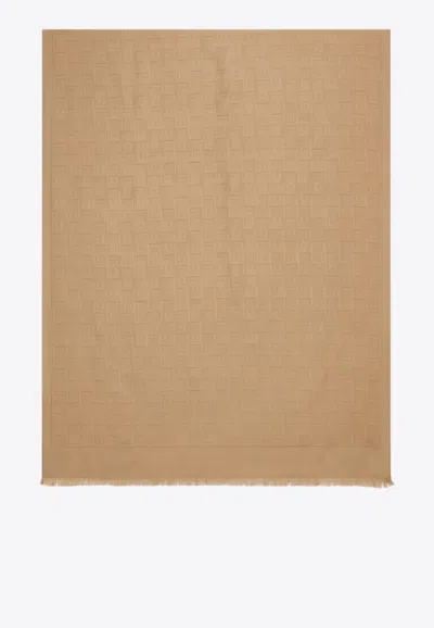 Ferragamo Monogram Fringe Scarf In Sand