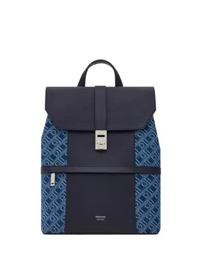 Ferragamo Monogram-jacquard Backpack In Blue
