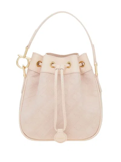 Ferragamo Monogram-jacquard Bucket Bag In Pink
