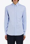 Ferragamo Monogram Jacquard Button-up Shirt In Blue