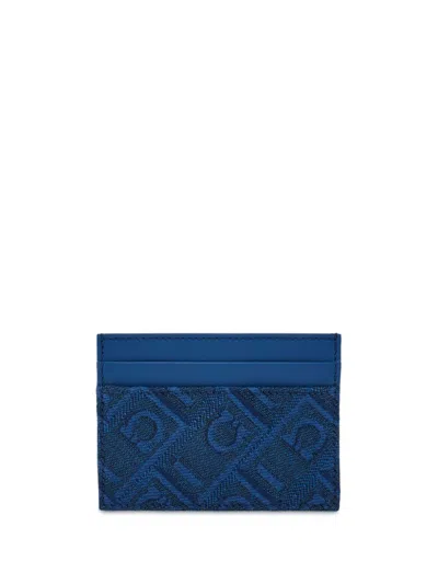 Ferragamo Monogram-jacquard Cardholder In Teal