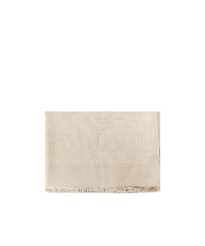 Ferragamo Monogram Jacquard Frayed-edge Scarf In Neutral