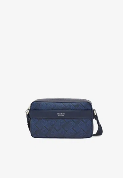 Ferragamo Monogram Jacquard Messenger Bag In Blue