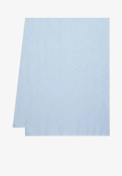 Ferragamo Monogram Jacquard Silk-blend Scarf In Light Blue