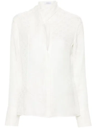 Ferragamo Monogram-jacquard Silk Shirt In White