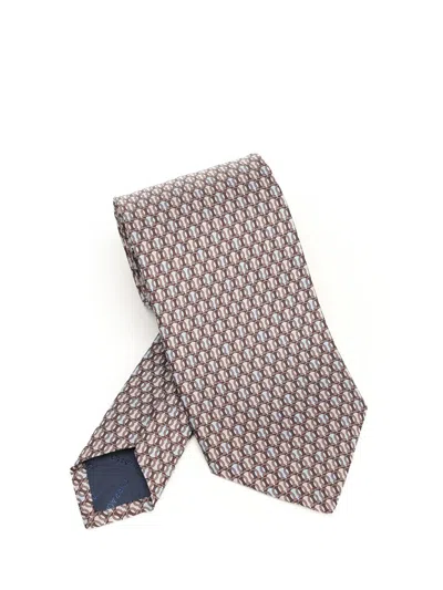 Ferragamo Patterned Silk Tie In Brown