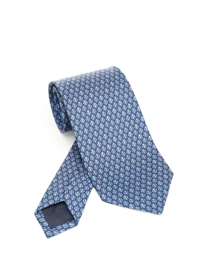 Ferragamo Monogram Jacquard Tie In Blue