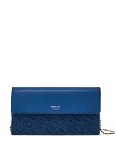 Ferragamo Monogram-jacquard Wallet In Teal