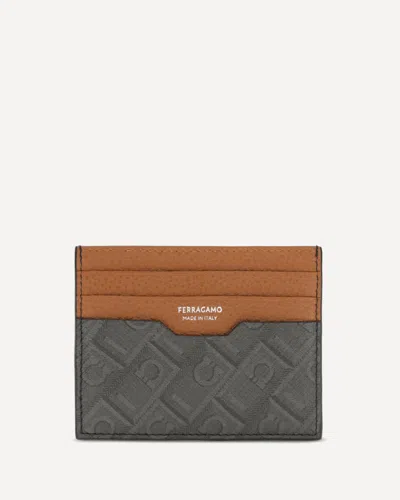 Ferragamo Monogram Leather Cardholder In Brown