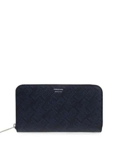 Ferragamo Monogram Leather Wallet In Blue
