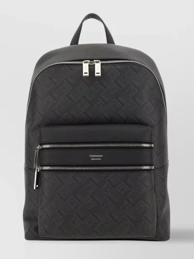 Ferragamo Monogram Logo Backpack Adjustable Straps In Black