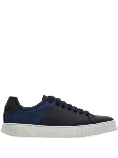 Ferragamo Monogram-logo Sneakers In Blue