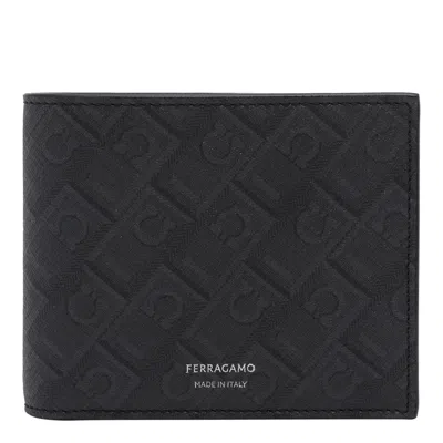 Ferragamo Monogram Logo Wallet In Black