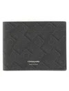 Ferragamo Rectangular Wallet With Textured Monogram And Centered Logo In Purple