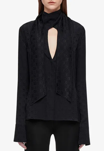 Ferragamo Monogram Long-sleeved Shirt In Black
