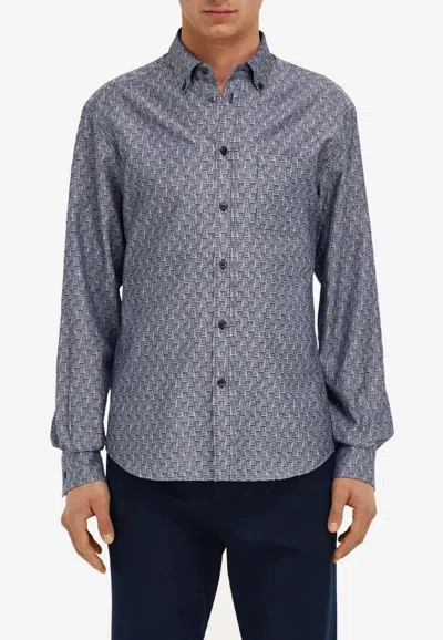 Ferragamo Monogram Long-sleeved Shirt In Blue