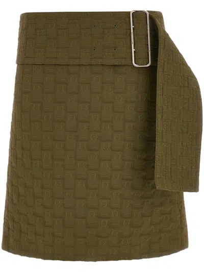 Ferragamo Monogram Mini Skirt In Green