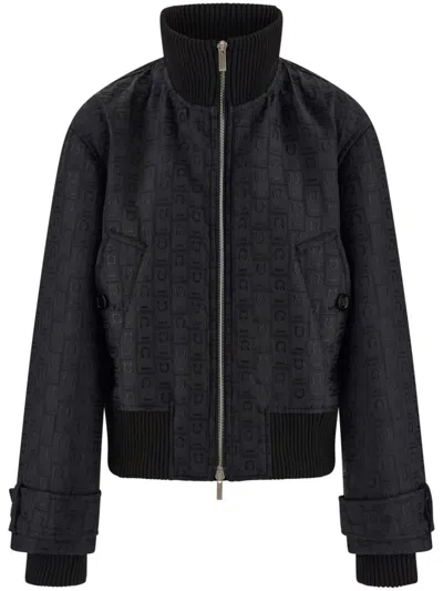 Ferragamo Monogram Jacquard Zip-up Jacket In Black