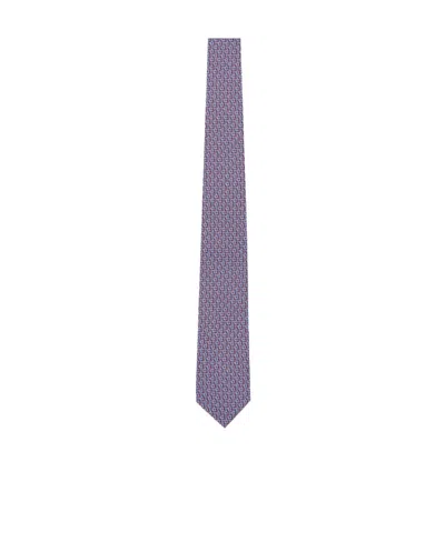 Ferragamo Monogram-pattern Silk Tie In Purple