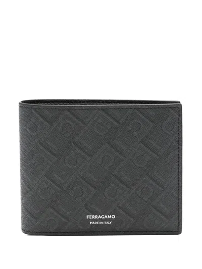 Ferragamo Monogram-pattern Wallet In Black