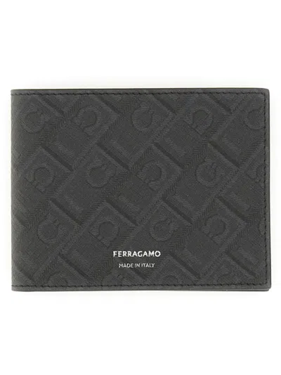 Ferragamo Monogram Pattern Wallet In Black