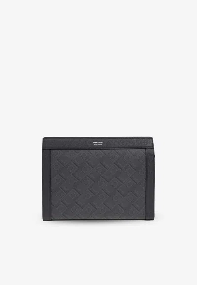 Ferragamo Monogram Pouch Bag In Gray