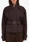 Ferragamo Monogram Print Belted Kimono Jacket In Brown