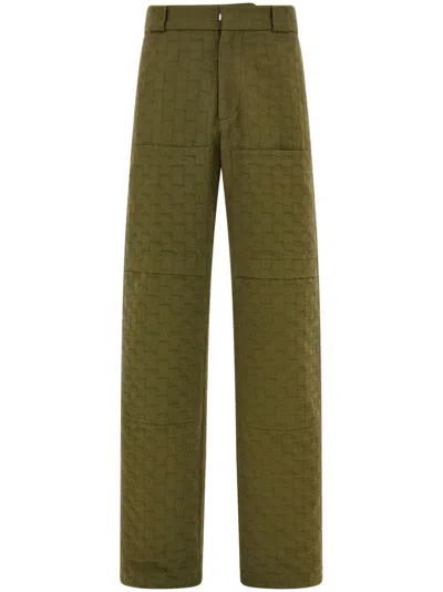 Ferragamo Monogram-print Cotton Trousers In Green