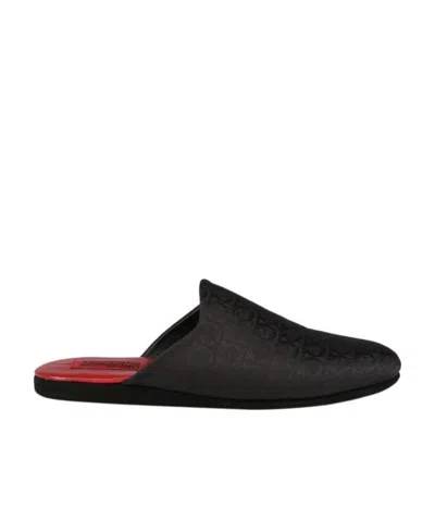 Ferragamo Monogram-print Slippers In Black