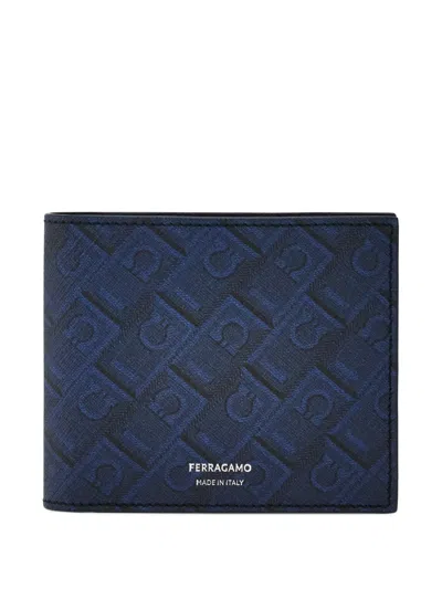Ferragamo Monogram Print Wallet In Blue